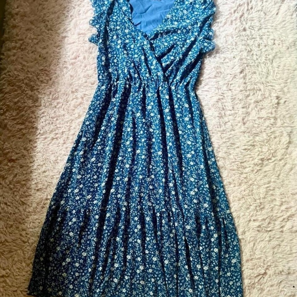 Cottage Core Whimsical Ruffle Prairie Peasant Tiered Skirt Dress Womens XL Boho